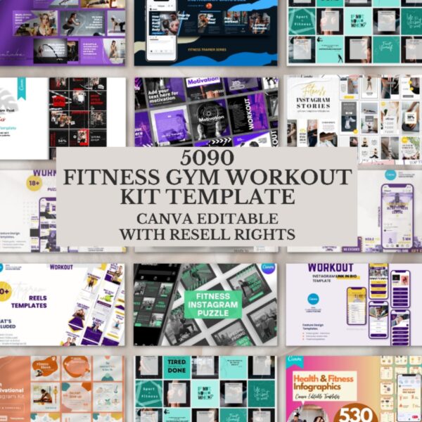 FITNESS GYM WORKOUT KIT TEMPLATE CANVA EDITABLE Bundel with RESELL RIGHTS Instagram Bundle Facebook Bundle Pinterest Bundle Fitness Coach Bundle Fitness ADS Bundle Workout Tips Bundle Fitness Infographics Health Post Bundle and MANY MORE!! ✨How it works You’ll receive PDF File including an access link to the template Edit the templates in Canva to match your needs FOR COMMERCIAL/PERSONAL USE