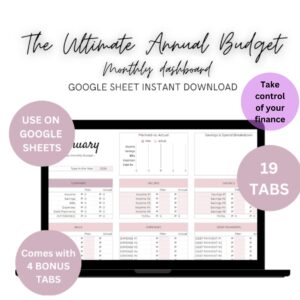 A user-friendly, all-in-one tool designed to simplify your financial management and put you on the path to financial freedom. Whether you're new to budgeting or a seasoned pro, this comprehensive spreadsheet provides the structure and insights you need to take control of your finances, set and achieve your financial goals, and plan for a secure future. Whether you're aiming to achieve financial freedom, reduce debt, or save for your dreams, this spreadsheet equips you with the tools and confidence you need. Start using it today and experience the peace of mind that comes from having a clear financial plan and the means to make it a reality. What's included: • Step-by-Step Guide: Start budgeting with simple, user-friendly instructions. • Setup Tab: Customize your preferences, select your currency, and set up your spreadsheet quickly. • Transaction Tracker: Log all your financial transactions for a clear view of your spending. • Monthly dashboard (12 tabs, one for each month) : Gain insight into your monthly finances for better spending management. • 4 Bonus Tabs: Prioritize Spend; Savings Planner & Tracker; Savings Challenge; Subscription Tracker 🔴 This spreadsheet is only compatible with Google Sheets, NOT with Excel. ----------------------------------------------------------- You will receive: *One .pdf file with the link to access the Google Sheet spreadsheet in size 8.5" X 11" ----------------------------------------------------------- WHAT YOU NEED? *Computer (Mac or PC) *Google account (free version) HOW IT WORKS: 1. Purchase (Instant Download) 2. Download the ZIP file (Access the Template) 3. Open the Spreadsheet (Start Planning!) SOME THINGS TO NOTE: • This is a digital download. No physical items will be sent after purchase. • Due to the digital nature of the product, all sales are final and no refunds will be issued. If you have any questions, please do not hesitate to get in contact with me before purchasing the product.