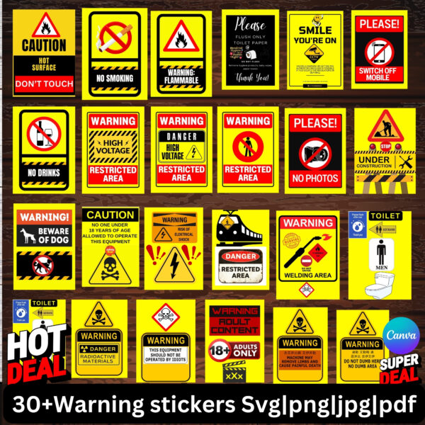 Warning stickers Svgpngjpgpdf